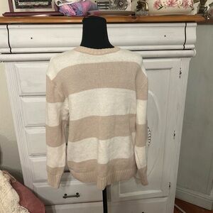 Hollister Beige and White Striped Turtleneck Sweater